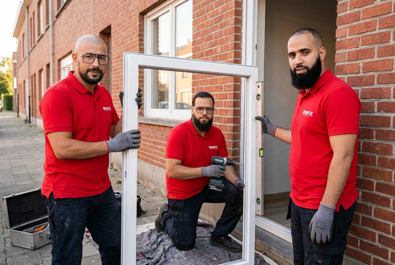 Het Winfix-team plaatst een nieuw raam in een woning
